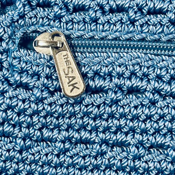 The Sak Hand Crocheted Blue Hobo Shoulder  Bag Magnetic Snap - Picture 9 of 11